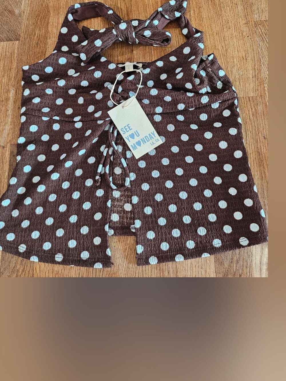 SEE YOU MONDAY Brown Polka Dot Halter Tank Top